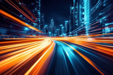 Obraz premium Fast-moving city street at night