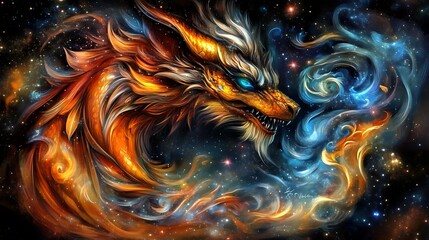 Obraz premium Fiery mythical creature portrait