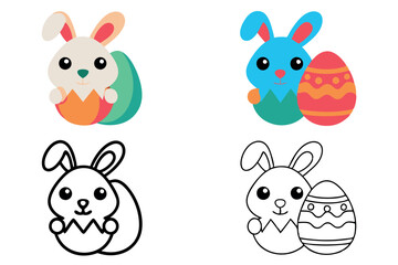 Obraz premium Easter bunny painting an Easter egg with bright pastel colors, ideal for holiday artwork and seasonal decorations line art icon set.