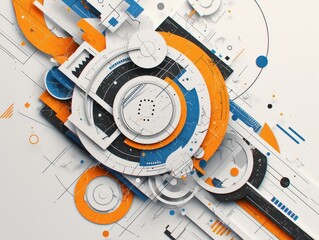 Obraz premium Abstract geometric art with blue, orange, white, and black color scheme