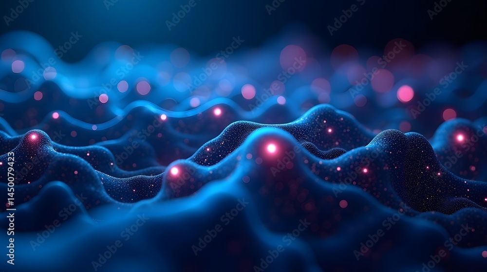 Aufkleber abstract blue wave patterns illuminated with glowing pink dots create a mesmerizing digital landscap