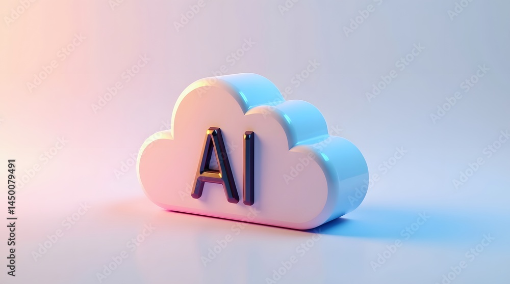Poster modern 3d representation of a cloud with 'ai' inscribed, symbolizing artificial intelligence technol