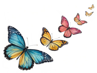Set of butterfly flying on white background.
