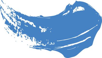 A dynamic, textured brushstroke in a vibrant blue hue against a clean white background.