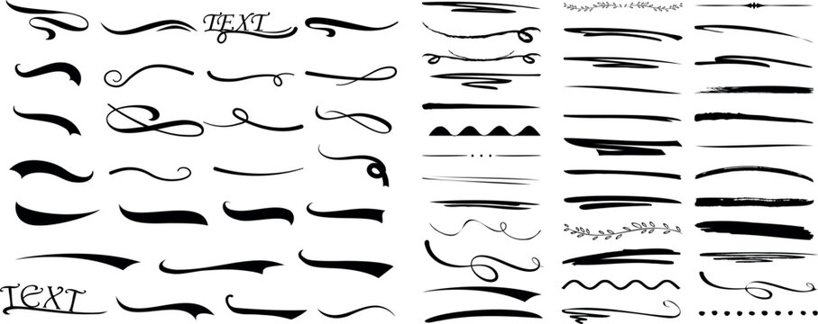 Decorative swirl, flourish, and underline vector collection for elegant design. ornament set includes calligraphic divider, swoosh, and curve elements for invitations, frames, logos, vintage projects