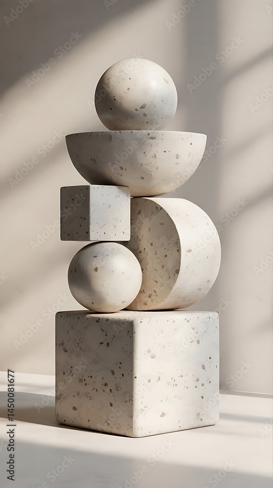 Aufkleber composition of geometric terrazzo shapes in soft light creating visual interest