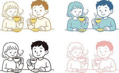 コーヒーを楽しむカップルのイラスト