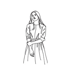 Standing Woman Silhouette - Elegant Outline Artwork - standing woman silhouette - standing woman vector - standing woman doodle - woman illustration - standing woman line art

