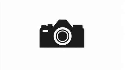 Simple black camera icon on white background. Possible use Stock photo for websites or apps related to photography or technology