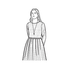 Standing Woman Silhouette - Woman Profile Line Sketch - standing woman silhouette - standing woman vector - standing woman doodle - woman illustration - standing woman line art

