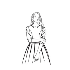 Standing Woman Silhouette - Flat Style Minimal Sketch - standing woman silhouette - standing woman vector - standing woman doodle - woman illustration - standing woman line art

