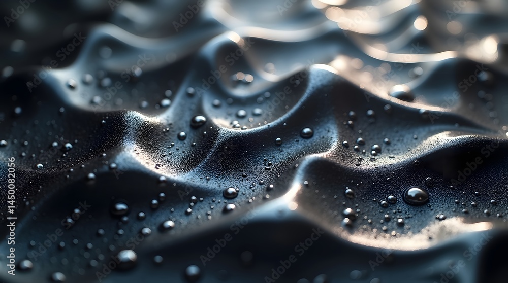 Aufkleber close-up of textured surface with droplets reflecting light, evoking a sense of depth and fluidity.
