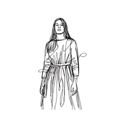 Standing Woman Silhouette - Graceful Line Art Sketch - standing woman silhouette - standing woman vector - standing woman doodle - woman illustration - standing woman line art

