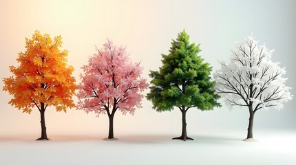 Naklejka premium Four seasonal trees showcasing autumn, spring, summer, and winter colors in a vibrant display.