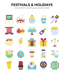 Festivals and Holidays. Collection of 25 Fun Icons