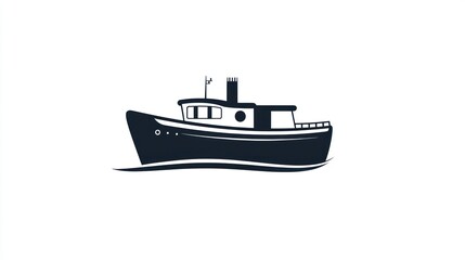 Obraz premium Simple silhouette of a tugboat on water. Possible use Stock image for nautical designs