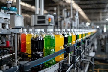 Bottled Beverage Production Line in Modern Manufacturing Facility