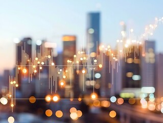 Cityscape financial insights urban environment digital visualization evening glow analytical perspective