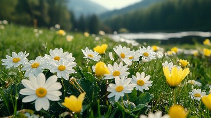 Field of daisies in morning light