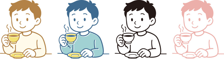 コーヒーを楽しむ男性のイラスト