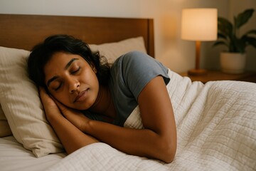 Peaceful woman sleeping comfortably.