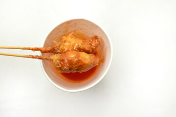 Sempol is Indonesian street food made from chicken cassava flour, some seasonings, and egg