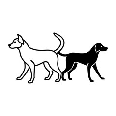 Male and Female Dogs Playing Line Drawing