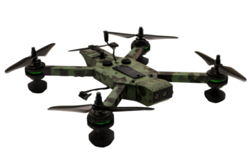 Military style drone with transparent background showcasing design
