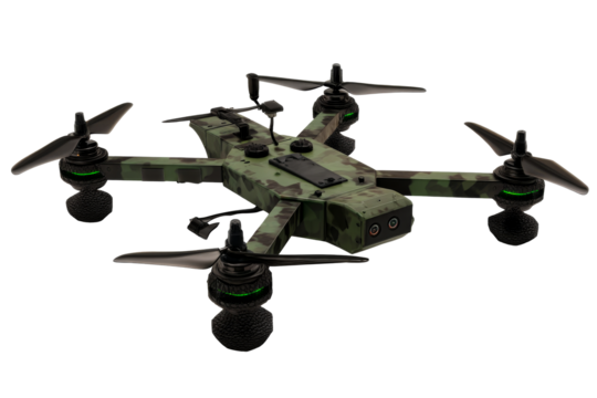Military style drone with transparent background showcasing design