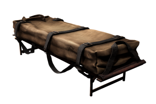 Historical canvas stretcher used in field operations and transport