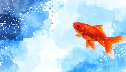 涼し気、優雅に泳ぐ赤い金魚