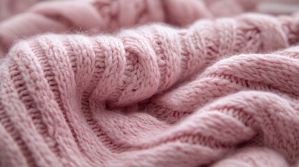 Close-up view of a textured, soft, pink knitted fabric.