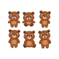 Fototapeta premium Cute Cartoon Bear Cub Set with Different Expressions