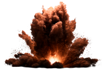 Explosion with brown smoke and dust on transparent background