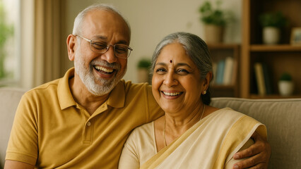 Happy elderly couple smiling together