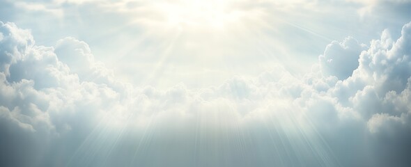Heavenly Bright Sunbeams Shining Through Fluffy White Cloudscape