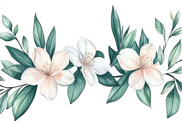 Obraz premium Elegant floral border with creamy white blossoms and teal foliage