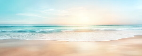 Obraz premium Serene Ocean Waves Crashing on a Sandy Beach at Sunrise Tranquil Seascape Wallpaper