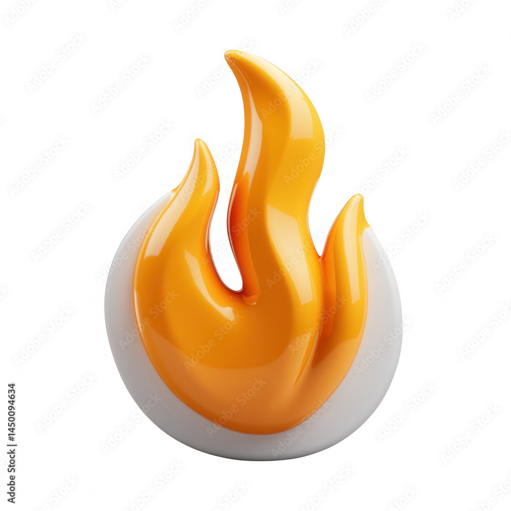 Poster 3d icon glossy orange flame rising from white abstract dynamic creating a modern and shape, fire sym