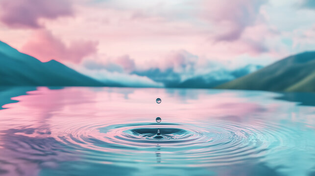 Clear mineral water ripple on snow winter frozen ice mountain background.
