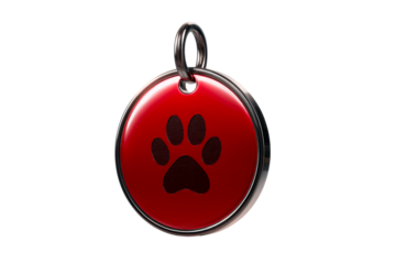 Customizable pet tag with red background and paw design