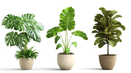 Obraz premium Three potted plants, vibrant greenery