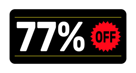 77% discount tag. icon vector Black, white and rad rectangular shape