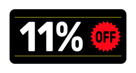 11% discount tag. icon vector Black, white and rad rectangular shape