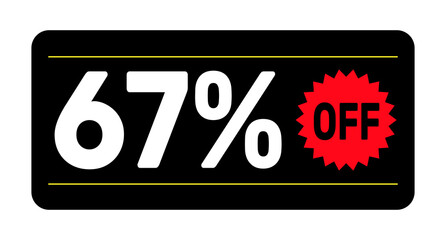 67% discount tag. icon vector Black, white and rad rectangular shape
