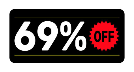 69% discount tag. icon vector Black, white and rad rectangular shape