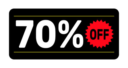 70% discount tag. icon vector Black, white and rad rectangular shape
