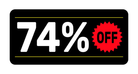 74% discount tag. icon vector Black, white and rad rectangular shape
