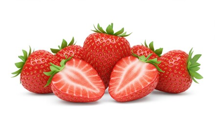 Halved strawberries with fresh whole berries