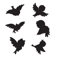 Silhouettes of Flying Birds in Various Poses
